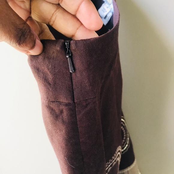 Talbots Petite Brown Linen Appliqué Full Skirt Size 8P - Picture 4 of 6